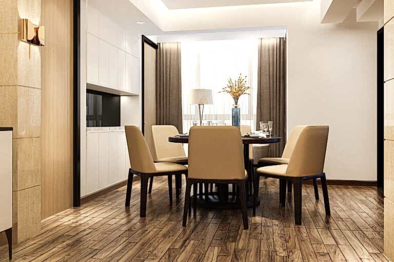 3d rendering modern dining room and living room with luxury decor